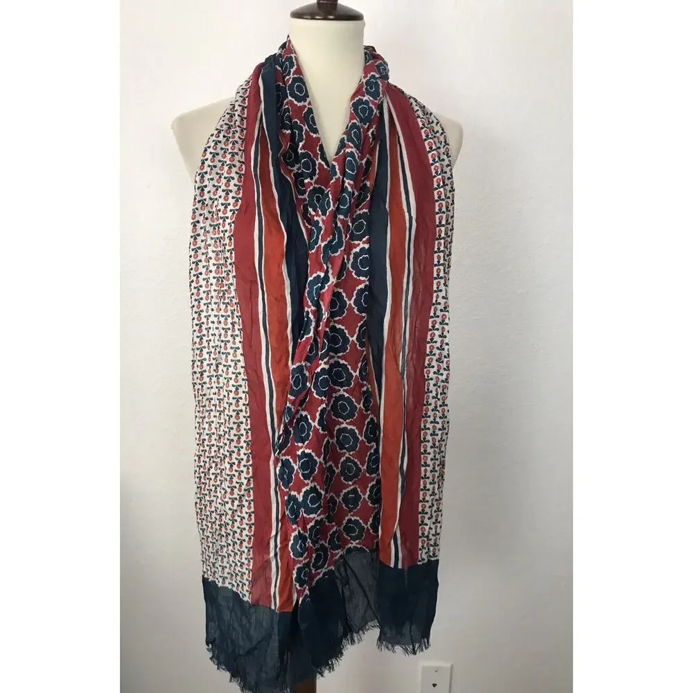 Coldwater Creek Scarf Women Sz OS Multicolor Print‎ Floral Graphic Raw Hem NWT